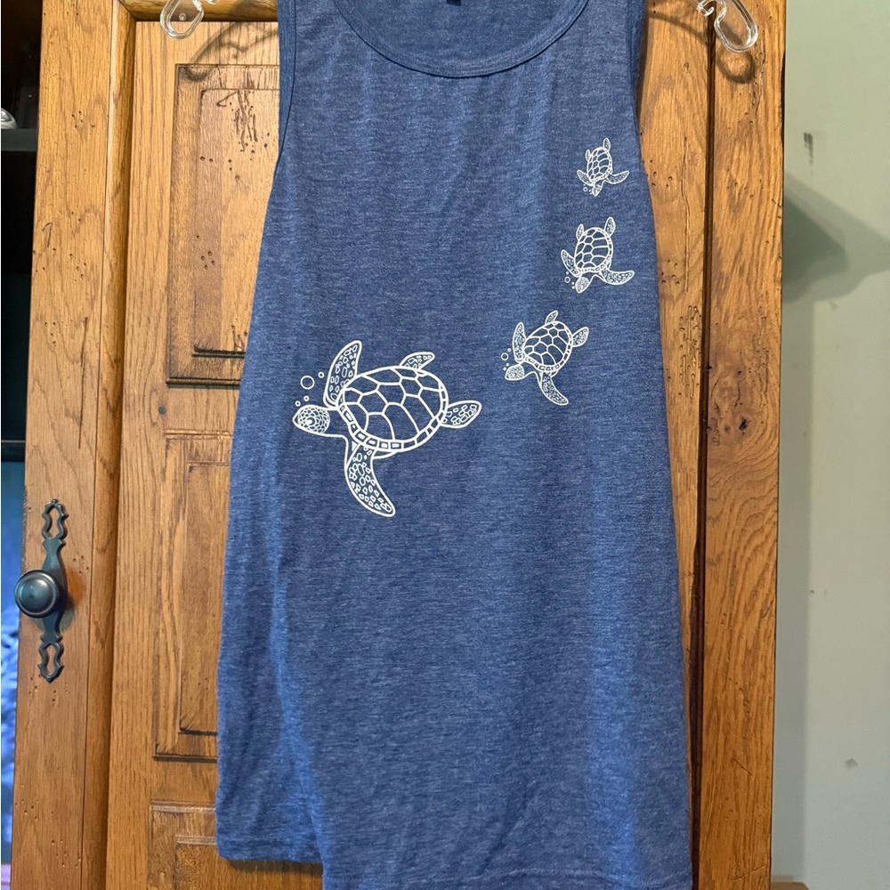 Nautical Blue Tank Top with Turtle Design